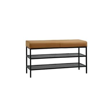 Imagem de Banquetas para pés/otomanos sapateira cinto de metal assento estofado rack de armazenamento sapateira banco de sapatos de 2 níveis para corredor de entrada quarto sala de estar banco banco de sapatos
