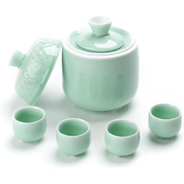 Imagem de JOEUQK Conjunto de saquê japonês conjunto de pote de saquê tradicional xícara de porcelana cerâmica artesanato copos de saquê com copo para manter quente, 7 peças