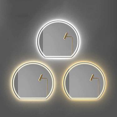 Imagem de Espelho de parede para casa de banho, espelho LED de meia lua de 32 polegadas, espelho de casa de banho regulável, espelho de parede HD de 3 cores, espelho de toucador sem moldura para entrada, sala