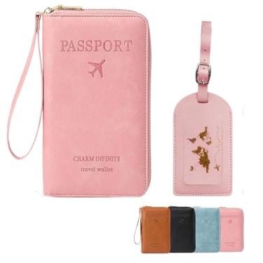 Imagem de Cowenhey Conjunto de carteira multifuncional RFID para passaporte, porta-passaporte com bloqueio, comporta telefones, capa protetora antifurto com vários bolsos para cartões para itens essenciais de