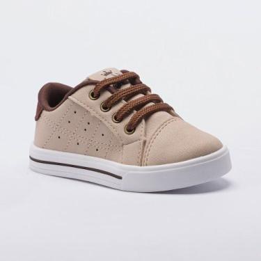 Imagem de Tênis Infantil Menino Cadarço Bordado - Pequito, 32, Bege