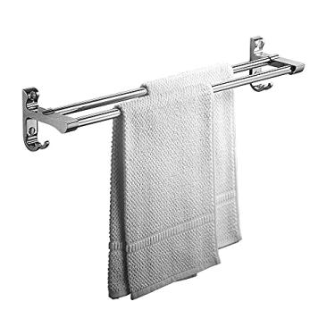 Imagem de Suporte de toalha de mão, trilho de barra de toalha, toalheiro de haste dupla de aço inoxidável para banheiro com gancho para prateleira de toalha de banheiro Toalheiro multifuncional SUS304