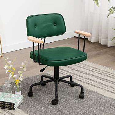 Imagem de TLTDSMYF Cadeira de escritório moderna com encosto médio rotativo, apoio de braços em madeira e estofados em couro sintético, ideal para quarto ou estúdio em casa