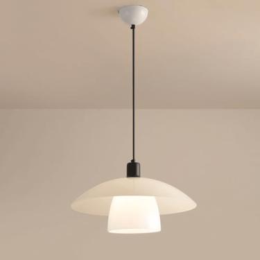 Imagem de YQSLQZZ Luminária pendente de vidro vintage para casa de fazenda, iluminação suspensa acima das luzes de teto da mesa de jantar, sala de jantar, cozinha, ilha, lustre branco moderno, luzes E27*1