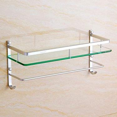 Imagem de WYUYIWH Prateleiras de vidro de alumínio para banheiro, ganchos de gancho, toalheiro, prateleiras combinadas multifuncionais (tamanho: 60 cm) (60 cm)