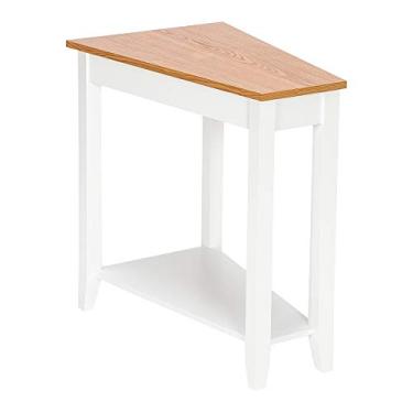 Imagem de Mesa lateral moderna de sofá/cadeira para sala de estar/espaços pequenos, mesa de cabeceira de madeira simples e irregular, mesas de café pequenas com prateleira de armazenamento para quarto