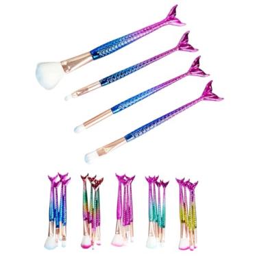 Imagem de Kit de Pincéis 4 Peças de Maquiagem Sereias Fibra Macia para Pó Solto Sombra Blush e Sobrancelha (ROSA)