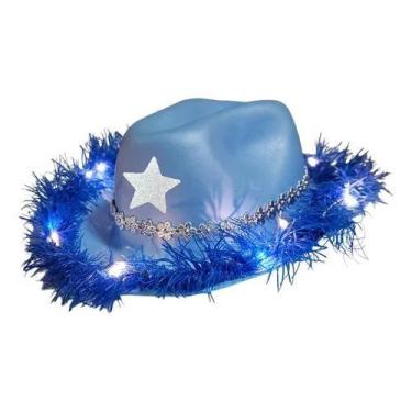 Imagem de Chapéu Led Azul Pluma Country Ana Castela Boiadera Rodeio - Loja Dinka