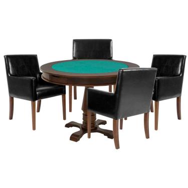 Imagem de Mesa de Jogos Carteado Victoria Tampo Reversível Imbuia 4 Cadeiras Liverpool PU Preto Liso Gran Belo