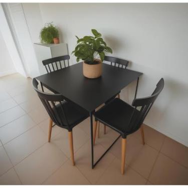 Imagem de Mesa de Jantar Industrial Quadrada 80x80cm com Tampo MDF e Base (Preto 80x80)
