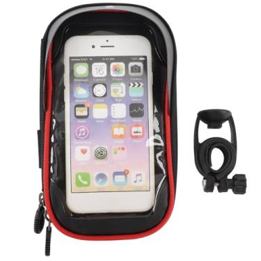 Imagem de Bolsa com moldura frontal para celular com suporte giratório para tela sensível ao toque com zíper duplo para motociclismo, fibra de poliéster TPU preto (vermelho)