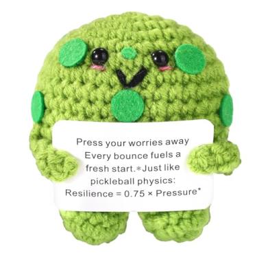 Imagem de Boneca de Crochê Piclesball, Tricô Positiva Mini Boneca Motivacional Crochê Piclesball Positiva com Cartão Incentivo para Decoração Mesa Presente para Amantes de Desporto