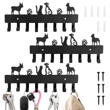 Imagem de blackonvlm Suporte de parede de 3 peças, suporte de coleira de cachorro para parede, suporte de armazenamento de objetos ao ar livre, porta-chaves montado na parede, cabides para porta da frente