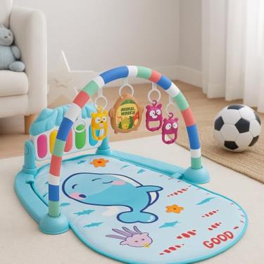 Imagem de Tapete de Atividades Bebê Musical c/Piano Interativo 3 em 1 (Chuta e Toca) | Ginásio Sensorial Mobile | Rosa/Azul | INMETRO (Azul)