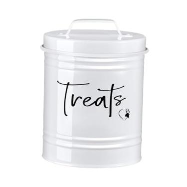 Imagem de FashionCha Recipiente para Comida de Cachorro, Pote para Petiscos, Tampa à Prova de Vazamentos, Alça Prática, Abertura Ampla, Armazenamento em Ferro Galvanizado, Branco