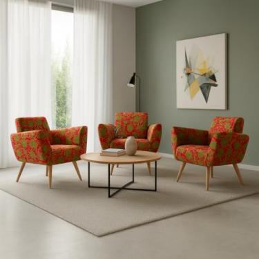 Imagem de Kit de 3 Capas Para Cadeira Poltrona Opala Estampada Em Malha Gel Premium Lisa Avulsa Ajustável (Vermelho Folhagem)