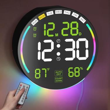 Imagem de Pytha Sight Relógio digital de parede, relógio digital de 26.2 cm, visor grande com controle remoto, temporizador de contagem regressiva, luz noturna RGB, brilho automático, alarme, horário de verão
