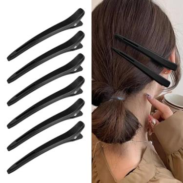 Imagem de 6 clipes de bico de pato, clipes de posicionamento sem traços, 12 cm, adequados para penteados e tingimento de cabelo, aplicação de maquiagem (preto)