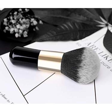 Imagem de Pincel de maquiagem em pó, pincel Kabuki plano profissional, cabo único, cobertura total facial, blush, cosméticos, ferramenta de maquiagem - preto e dourado