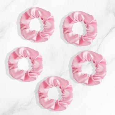 Imagem de Scrunchies de cabelo para mulheres, pacote com 5 elásticos macios de cetim para mulheres com cabelo grosso encaracolado fino, faixas elásticas rosa elásticos elásticos elásticos sem danos, sem vincos