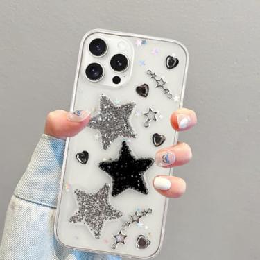 Imagem de Compatível com iPhone 16 Pro Max 3D Bling Stars Clear Case, Cute Clear Glitter Hearts, Y2K SparkTransparent Design para mulheres TPU macio à prova de choque protetor para iPhone 16 Pro Max-Clear