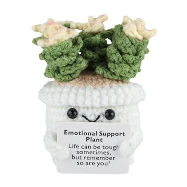 Imagem de Planta suculenta de crochê, mini suculenta positiva emocional fofa de crochê animais macios brinquedos de pelúcia suporte positivo boneca presentes para casa amigos escritório mesa casa de bonecas