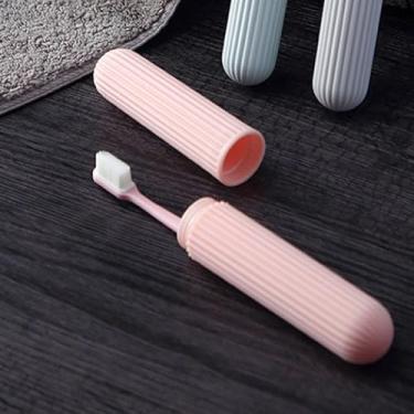 Imagem de Estojo de escova de dentes listrado, suporte de escova de dentes de viagem de plástico para acampamento, casa, escola, viagens de negócios