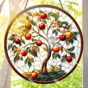 Imagem de Suncatcher acrílico colorido, decoração de janela suspensa em árvore com design de vitral impresso, apanhador de sol, arte de parede de arco-íris, ideia de presente e ornamento de jardim, uso interno