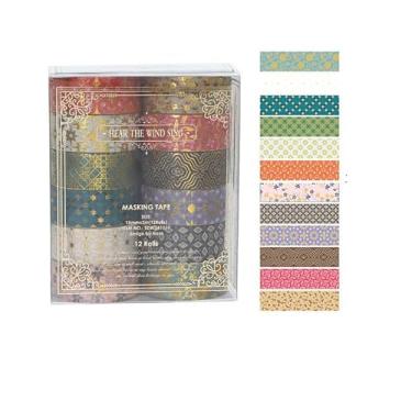 Imagem de Conjunto de adesivos Washi com 12 rolos de 2 m, padrão de bronzeamento decorativo para artes, artesanato, materiais de diário, scrapbook, cartão