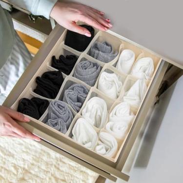 Imagem de Caixa organizadora de lingerie com compartimentos para gavetas, tecido macio para roupas, bege