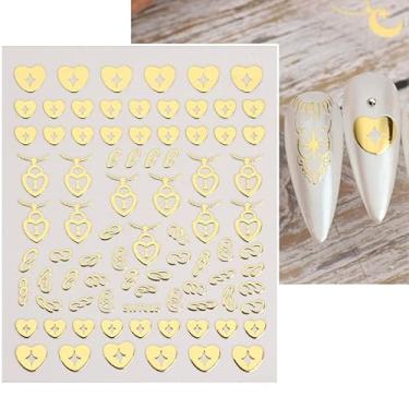 Imagem de Adesivos de unhas bronzeadores, adesivos de unhas em forma de coração, acessórios de manicure com padrão dourado de prata polida