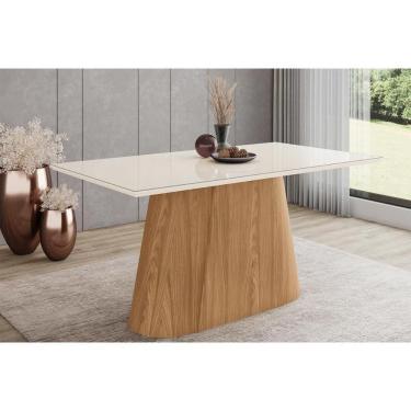 Imagem de Mesa P- Cozinha Olivia Sc118 C- Tampo Madeirado C- Vidro Reto 160x90cm Nature-off White - Henn