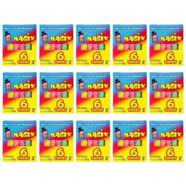 Imagem de Kit 15 Massinha De Modelar 6 Cores Magix 65g Multicolor