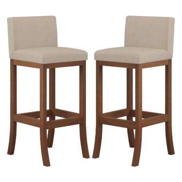 Imagem de Kit 2 Banquetas Alta Estofada para Bancada Gourmet 38x100 Cm Espanha Madeira Castanho Suede CCS
