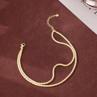 Imagem de Tornozeleira feminina com contas de arroz estrelado de camada dupla - Joias delicadas em camadas com contas minúsculas