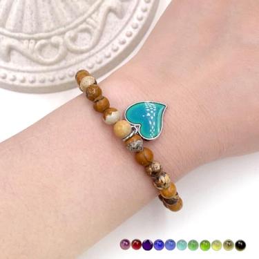 Imagem de Pulseira com pingente que muda de cor em forma de coração, pedra natural de 6 mm ajustável e sensível à temperatura, joia da amizade para mulheres, irmãs, melhores amigas, formatura, dia dos namorados