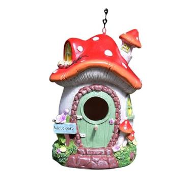 Imagem de Ｂｅｓｇａ Casinha de Pássaros Suspensa para Jardim Externo, Decoração em Resina, Formato de Cogumelo, Novidade Decorativa, de Pássaros para árvore Ou Quin