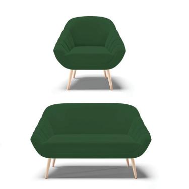 Imagem de Kit 01 Namoradeira E 01 Poltrona Veludo Verde Natural