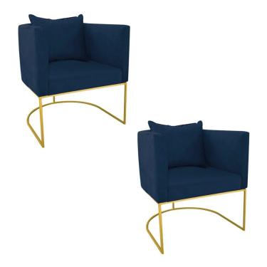 Imagem de Kit 02 Poltronas Paola Suede Base Dourado Azul Marinho