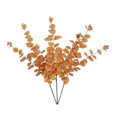 Imagem de Forlaoers Outono de 81 cm de altura, folhas artificiais de eucalipto laranja, caules de vegetação, flores falsas, ramos, para vasos, decoração de casa, arranjos de interiores