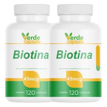 Imagem de Kit 2 Biotina 45mcg 240 Cápsulas - Vitamina B7 Pura - Suplemento Alimentar em Cápsulas - Verde Cápsula