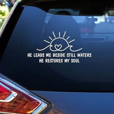 Imagem de Adesivo de carro He Leads Me Beside Still Waters He Restores My Soul Christian, religious, Jesus Car Windows Trucks Accessories Affirmations Vinyl Waterproof 15 cm Adesivo de para-choque presente para
