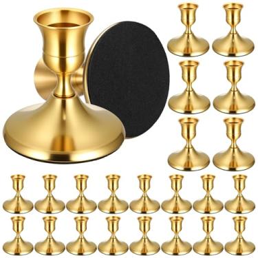 Imagem de Conjunto de castiçais cônicos dourados de latão com 24 peças, castiçais de metal vintage para mesa central, recepção de casamento, decoração festiva de cornija de Natal ou decoração de casa, ouro