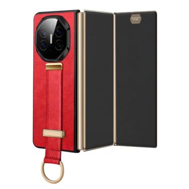 Imagem de HAOMRIYL Capa Wristrap para Huawei Mate Xts/XT, suporte de pulseira, proteção de anel, capa de couro fina, minimalista, antiqueda, vermelha, XTS