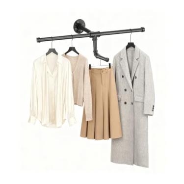 Imagem de Suporte de roupas flutuante de tubo industrial de 45,7 cm, haste rústica de ferro resistente na parede, barra de roupas destacável, haste de pendurar multiuso para armazenamento de armário, preta