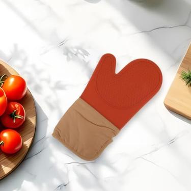Imagem de Generic 1 luva de forno curta com abertura lateral redonda lavar à mão apenas pano de algodão de silicone laranja 33,5 x 18,5 cm