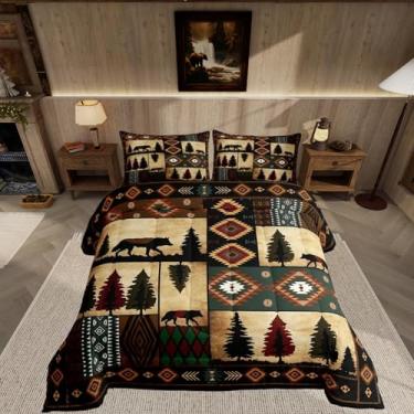 Imagem de Feelyou Conjunto de edredom rústico com lobo, casa de fazenda, 2 fronhas, microfibra para crianças, temática de caça, vida selvagem, decoração de quarto, marrom castanho, macio, leve