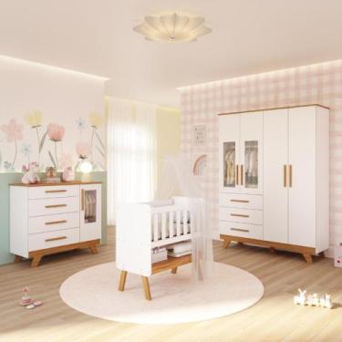 Imagem de Quarto Bebê Completo Mini Berço 3 em 1 Guarda Roupas 4 Portas Cômoda 4