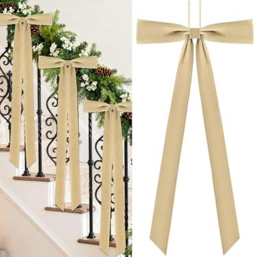 Imagem de ElasignShopo 12 peças grande laço de Natal de veludo, 25 x 83 cm, laços de escada de Natal vintage, fita de veludo, laços de grinalda, enfeites de enfeite de árvore de Natal para guirlanda de Natal