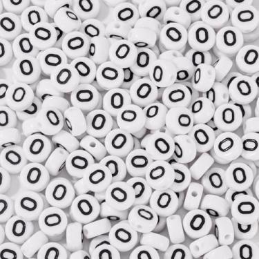 Imagem de Spritewelry 500 peças de contas de letra acrílica contas brancas do alfabeto contas redondas planas com orifício horizontal para artesanato, pulseira, colar, chaveiro, cordão